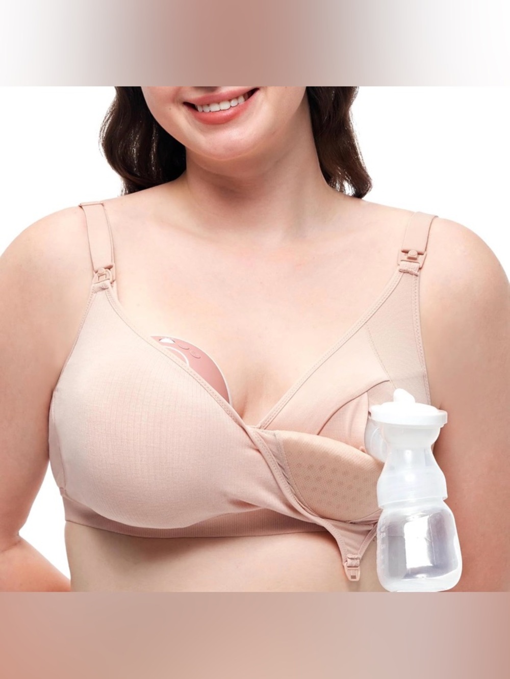 Momcozy Hands-Free Pumping Bra, Breathable Tencel™ in Oyster Pink